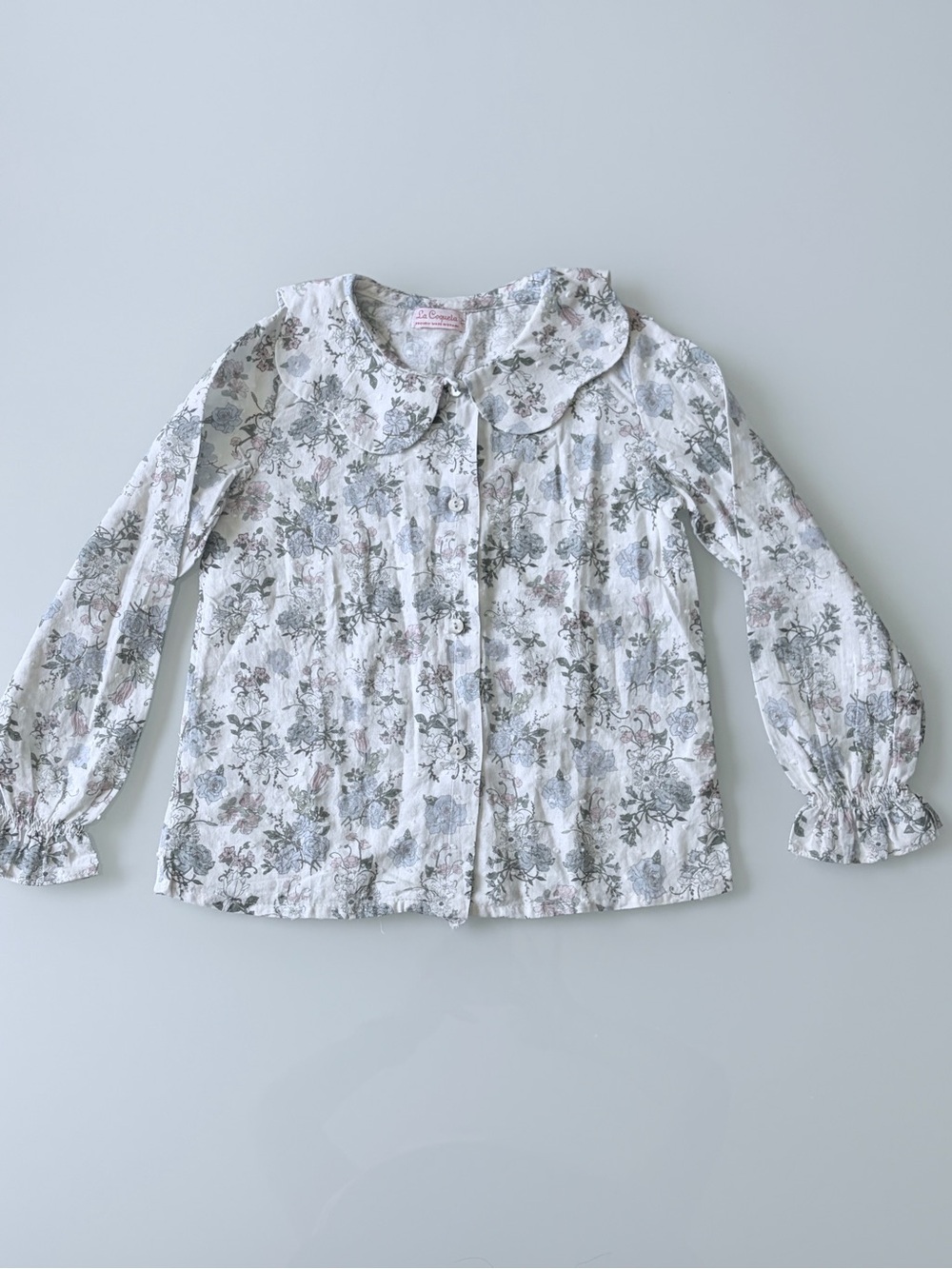 La Coqueta Floral Button-Up Blouse in Soft Pastels Sz 4y